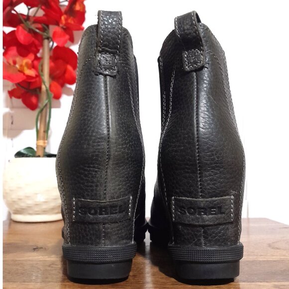 Leather Sorel Hidden Wedge Gray Joan Of Arc Booties sz 7 - Picture 2 of 9